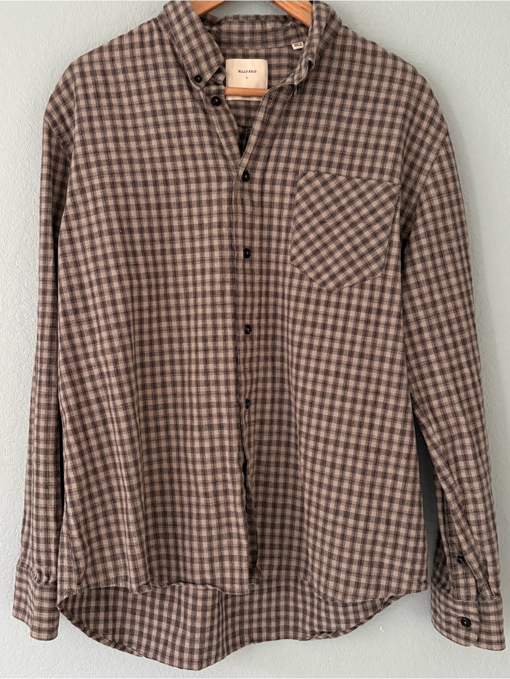 Billy Reid Standard Cotton Linen Long Sleeve Shirt Navy Gray Button Down